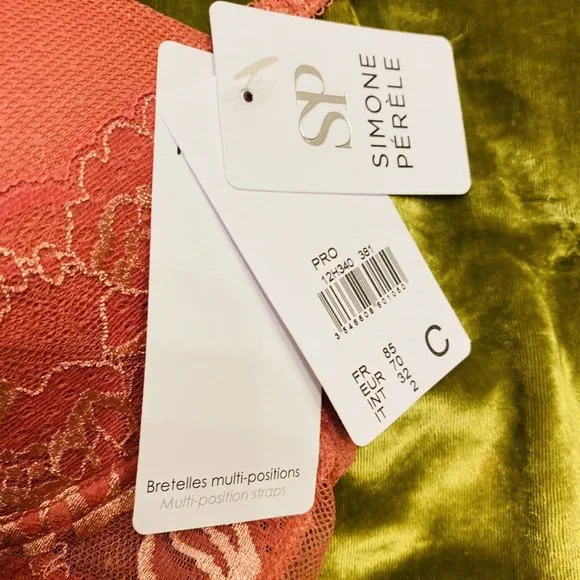 Simone Perele Bra 32C Promesse Padded Rose Pink 3D Plunge Leavers Lace Underwire - Picture 10 of 11